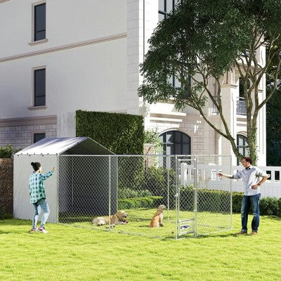Metalinė lauko voljera šuniui su vandeniui atspariu stogeliu