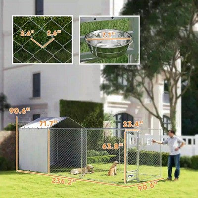 Metalinė lauko voljera šuniui su vandeniui atspariu stogeliu