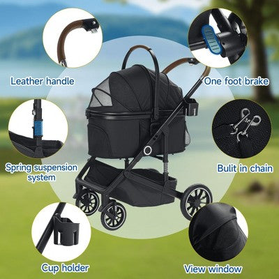 3 viename sulankstomas vežimėlis augintiniui